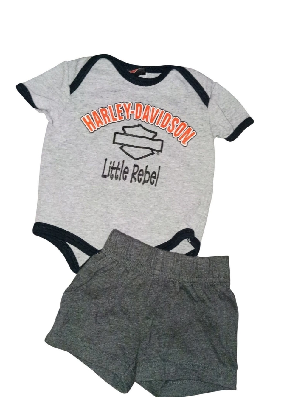 Harley-Davidson Gray and Black Little Rebel Bodysuit & Shorts 0-3m Boys Outfit